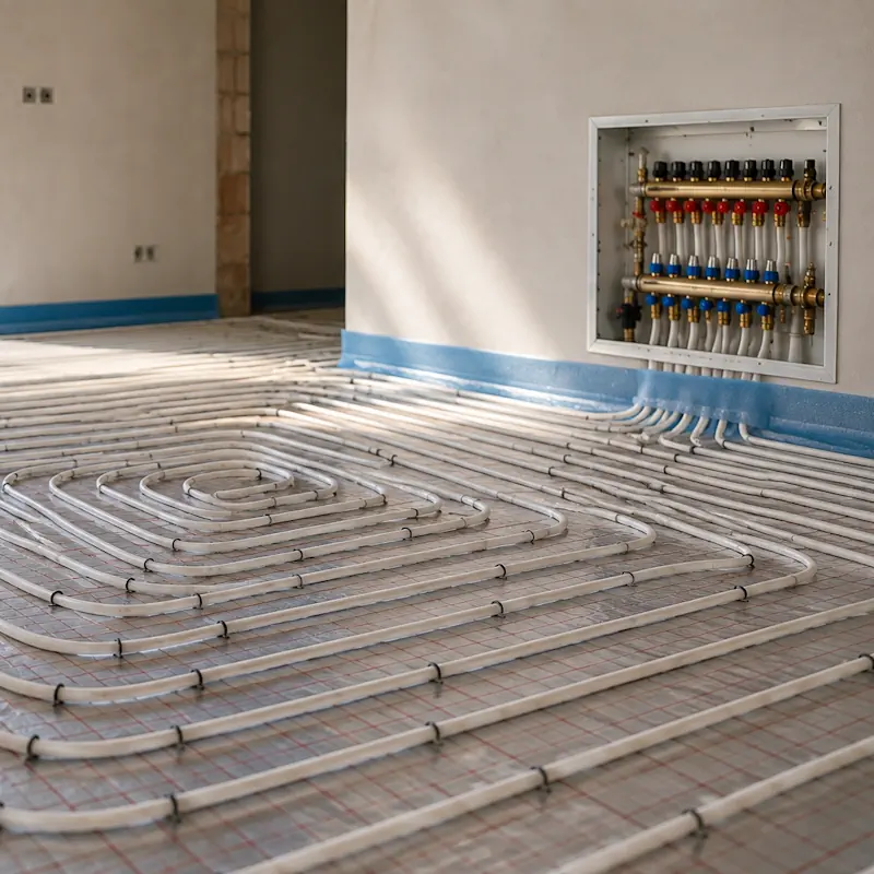 Wet underfloor heating manifold installed in a Bristol home