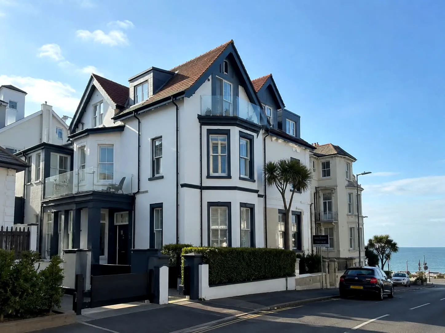 Exterior of luxury coastal apartment building on Sandbanks Road near Bournemouth, site of a retrofitted underfloor heating project